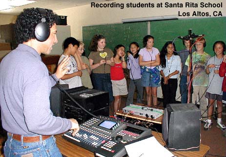 Photo of students recording their song at Santa Rita School
